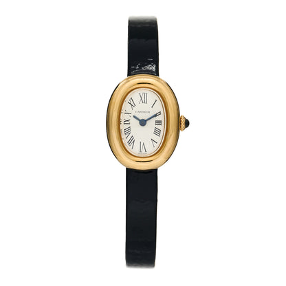 Cartier 18K Yellow Gold Calfskin 18mm Baignoire Quartz Watch 1 of 5