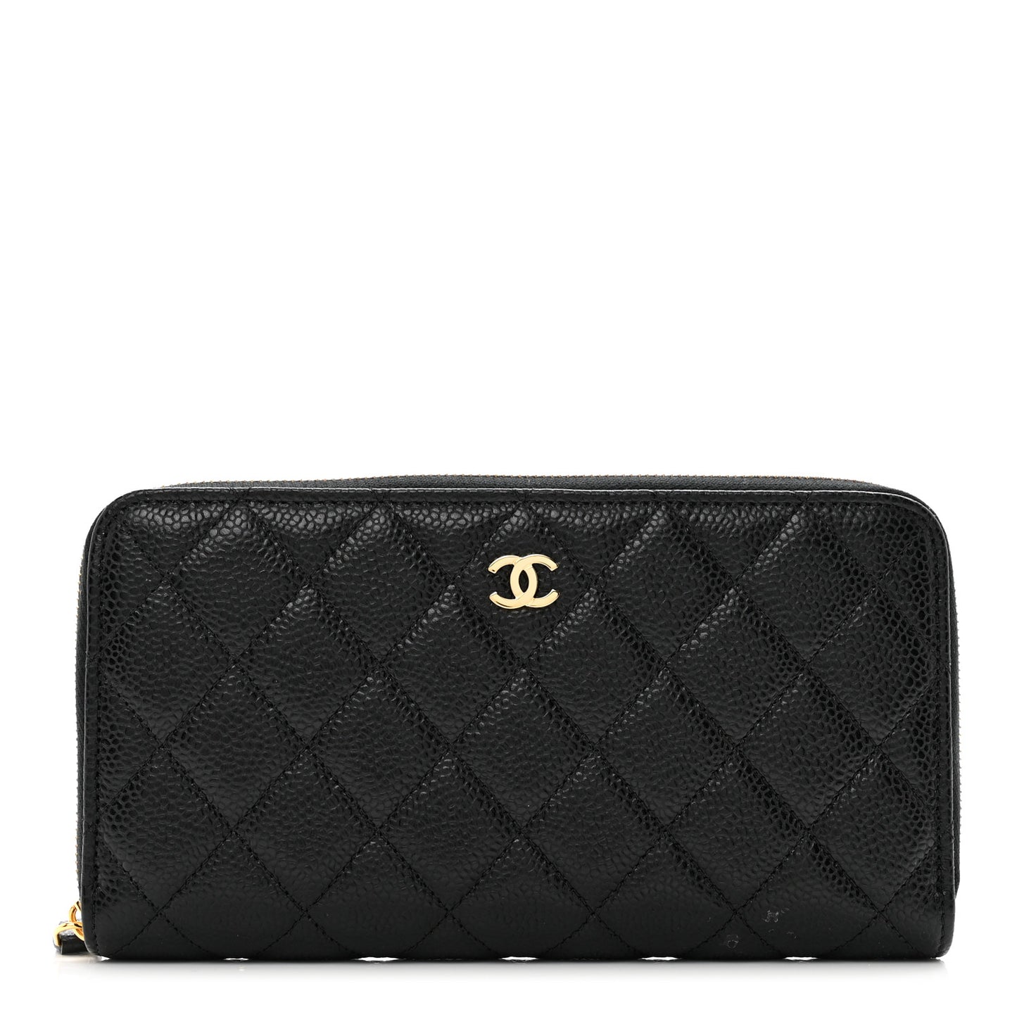 Caviar Quilted Large Gusset Zip Around Wallet Black