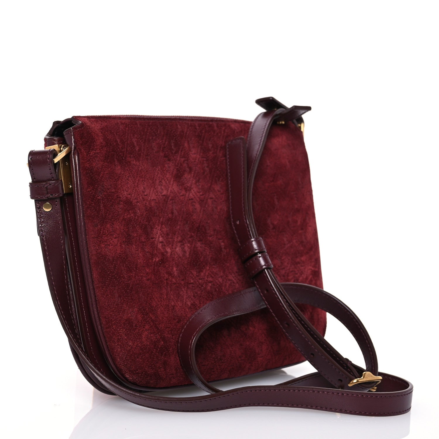 Saint Laurent Suede All-Over Monogram Crossbody Burgundy 3 of 13