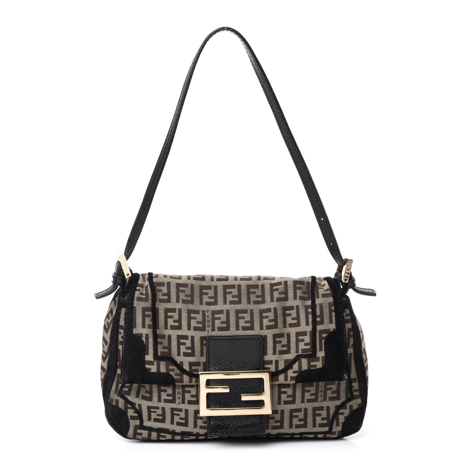 Fendi Zucchino Velvet Vitello Mini Mama Tube Bag Mogano Panna Black 1 of 10