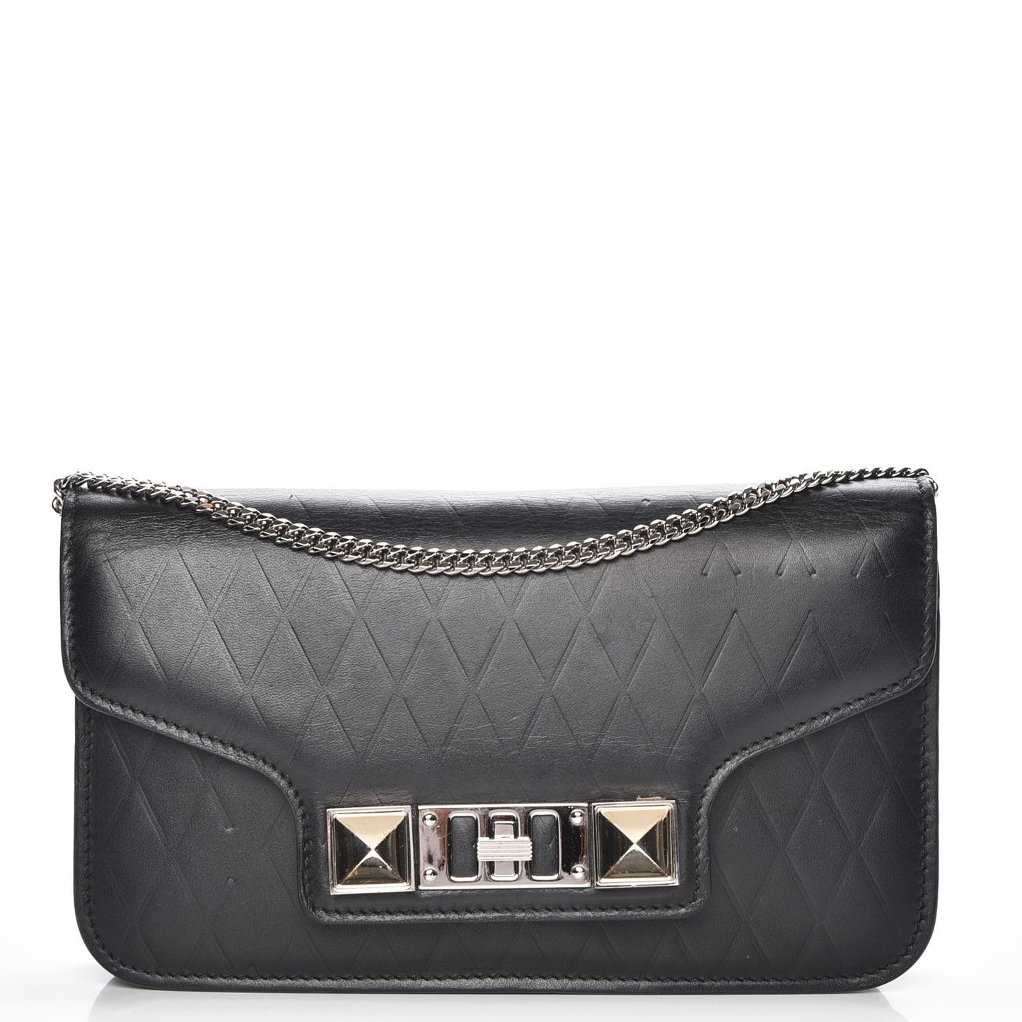 Calfskin Embossed Crosshatch PS11 Chain Wallet Black