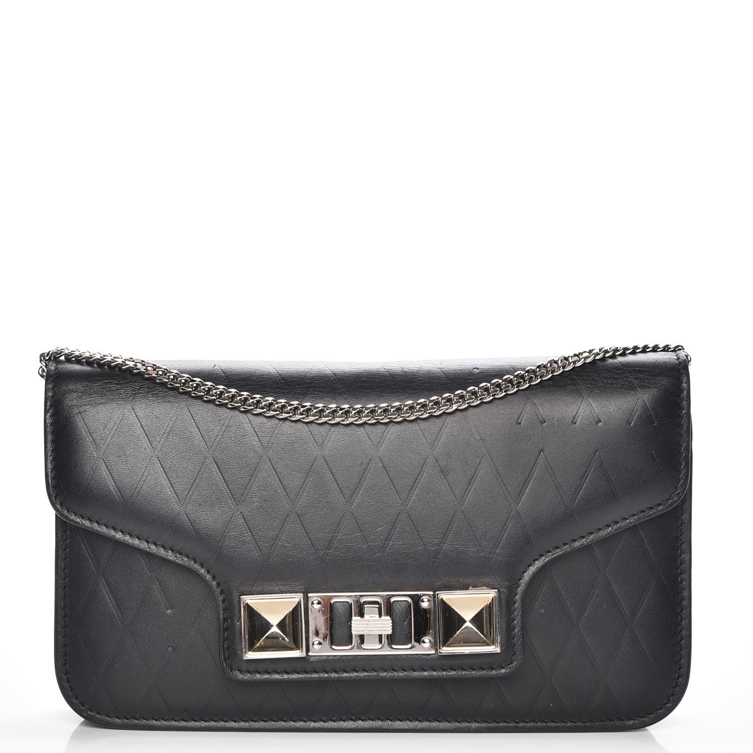 Proenza Schouler Calfskin Embossed Crosshatch PS11 Chain Wallet Black 1 of 8