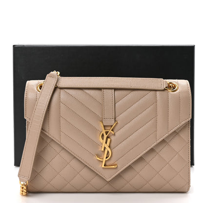 Saint Laurent Grain De Poudre Textured Mixed Matelasse Medium Triquilt Monogram Satchel Dark Beige 11 of 11