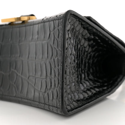 Balenciaga Shiny Calfskin Crocodile Embossed Small Hourglass Top Handle Bag Black 10 of 11