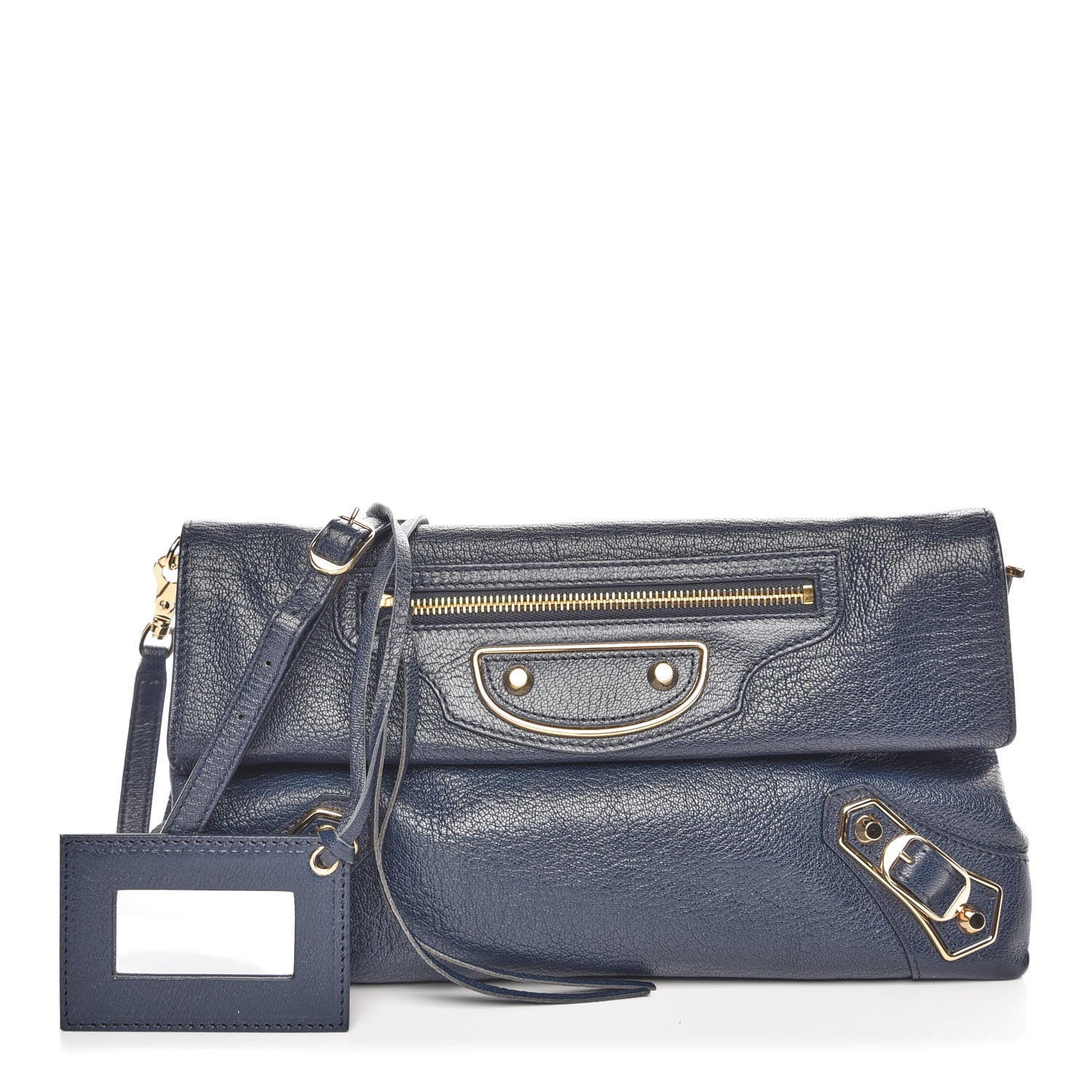 Balenciaga Chevre Gold Metallic Edge Hardware Envelope Clutch Bleu Nuit 1 of 7
