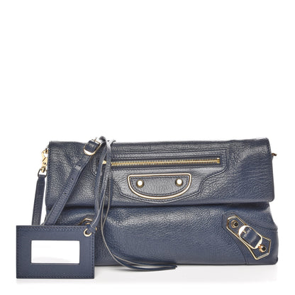 Balenciaga Chevre Gold Metallic Edge Hardware Envelope Clutch Bleu Nuit 1 of 7