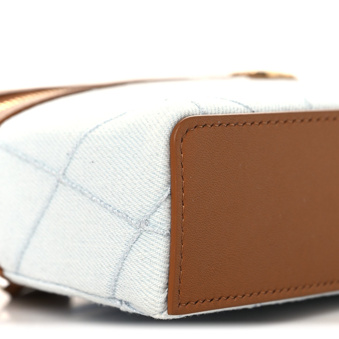 Denim Calfskin Quilted Coco Beach Top Handle Long Vanity Blue Brown
