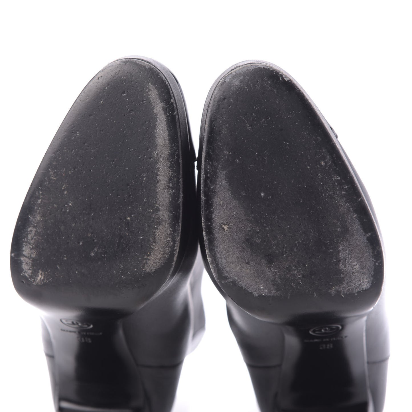 Lambskin Patent Cap Toe Pearl CC Ankle Boots 38 Black