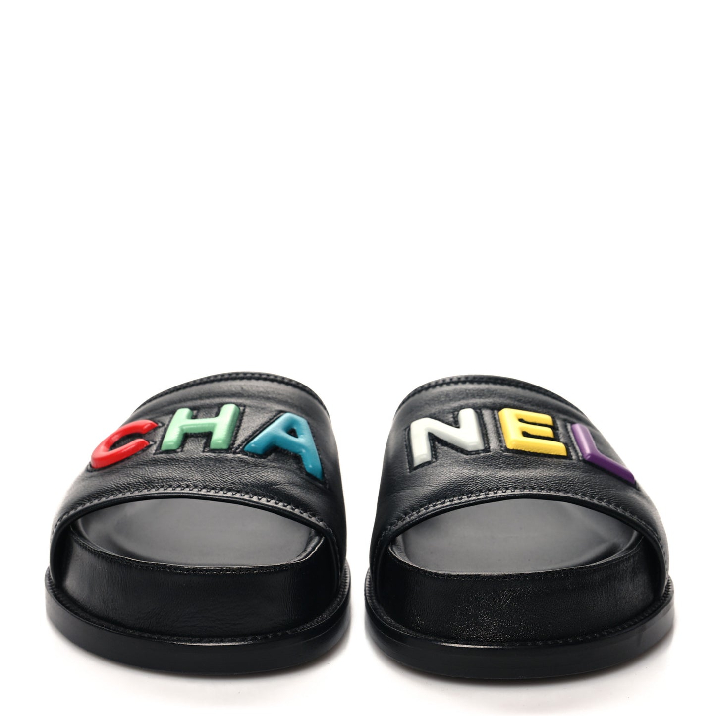 Lambskin Cha-Nel Mule Sandals 40 Black Multicolor