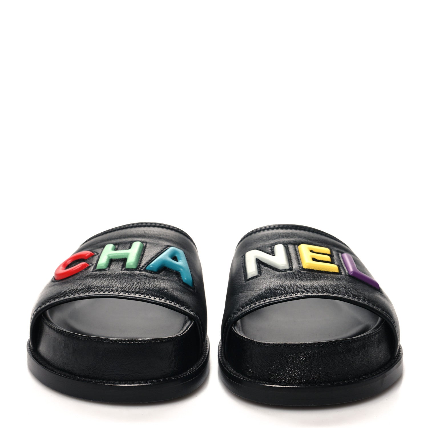 Chanel Lambskin Cha-Nel Mule Sandals 40 Black Multicolor 2 of 10