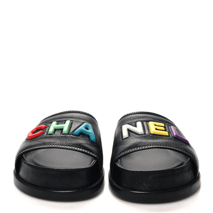 Chanel Lambskin Cha-Nel Mule Sandals 40 Black Multicolor 2 of 10