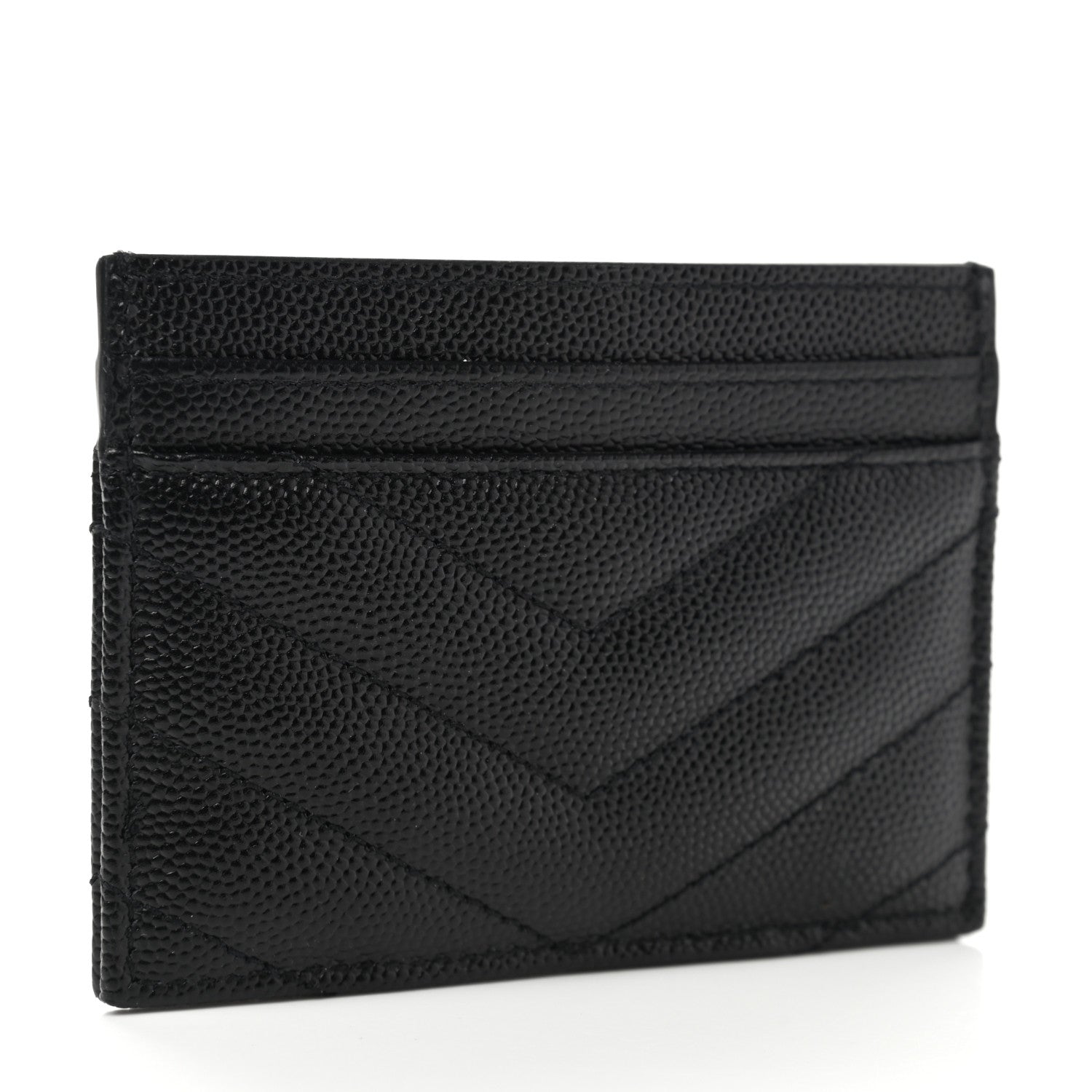Saint Laurent Grain De Poudre Matelasse Chevron Monogram Credit Card Case Black 3 of 8