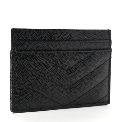 Saint Laurent Grain De Poudre Matelasse Chevron Monogram Credit Card Case Black 3 of 8