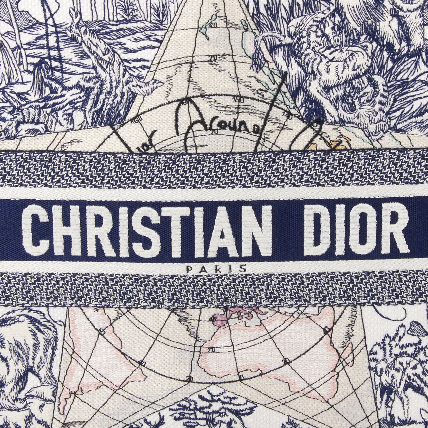Canvas Embroidered Large Around The World Book Tote Blue