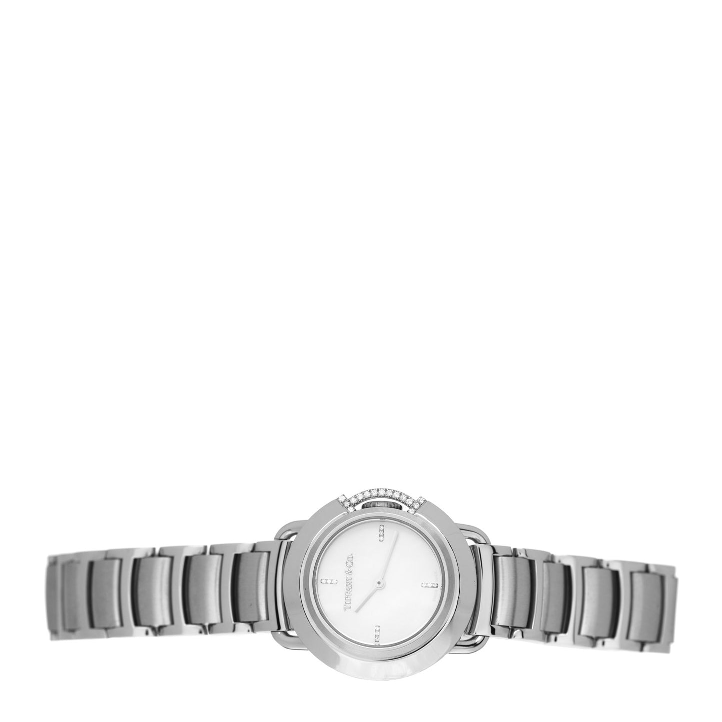 Stainless Steel Diamond Mother of Pearl 25mm Tiffany T Round Quartz Watch