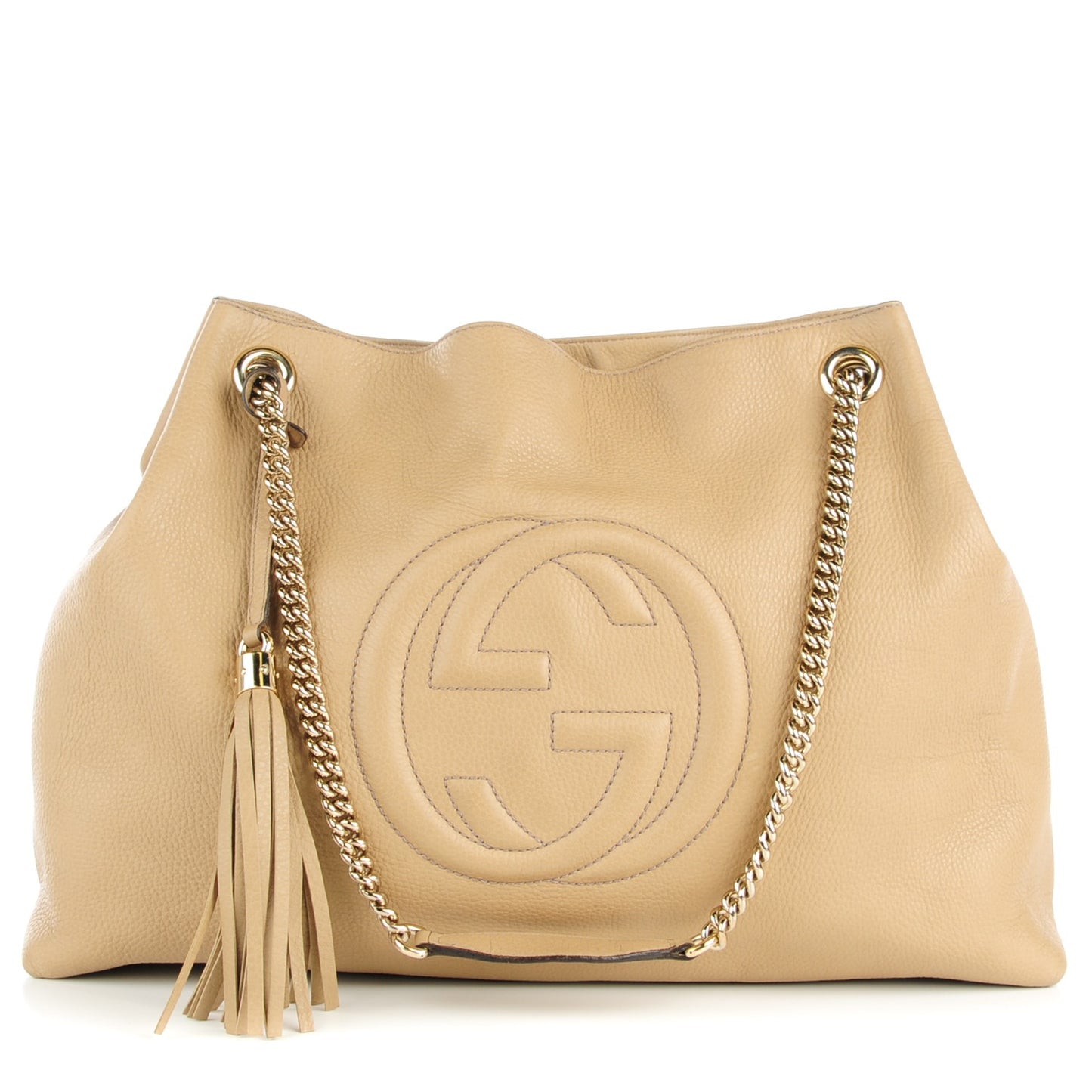 Pebbled Calfskin Large Soho Chain Shoulder Bag Cream