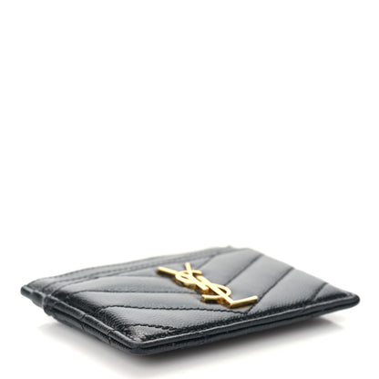 Saint Laurent Grain De Poudre Matelasse Chevron Monogram Credit Card Case Black 4 of 8