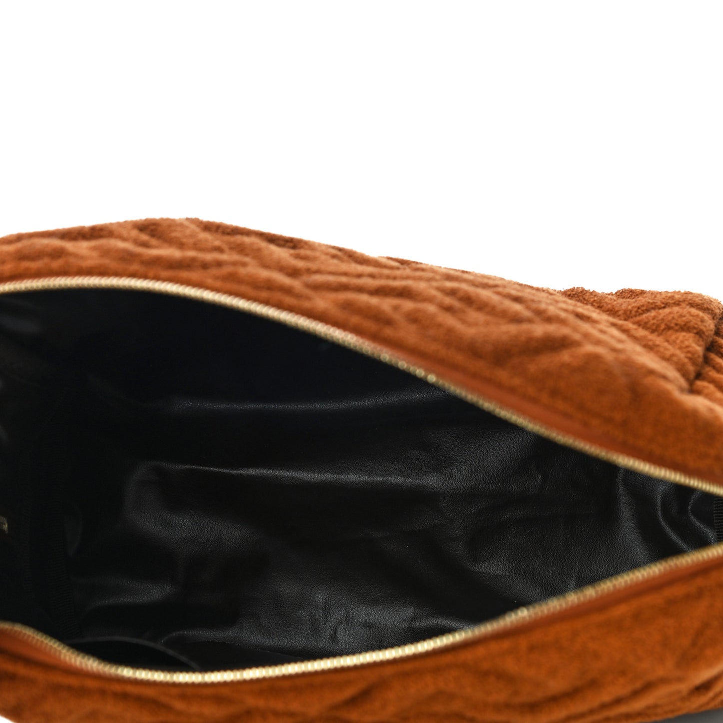 Terry Cloth Vitello Century Matte FF 1974 Embossed Medium Trapezoid Beauty Pouch Caramel