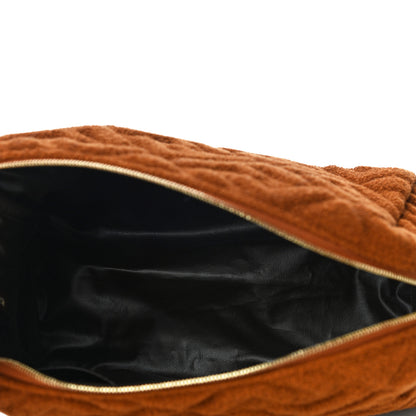 Fendi Terry Cloth Vitello Century Matte FF 1974 Embossed Medium Trapezoid Beauty Pouch Caramel 5 of 8