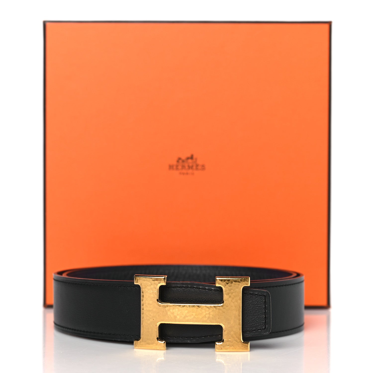 Hermes Chamonix Togo 32mm Martelee H Belt 80 Black Bleu Nuit 7 of 7