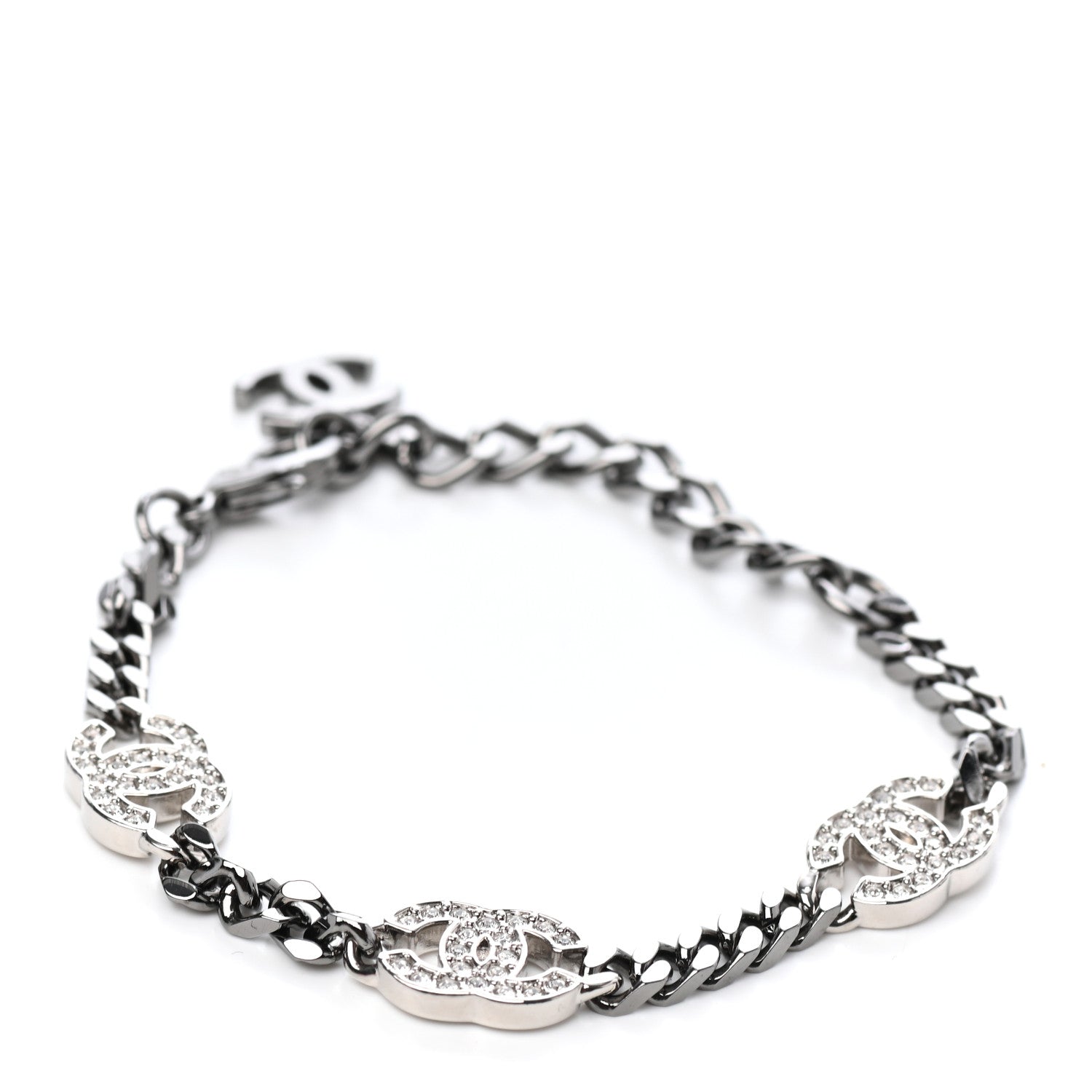 Chanel Crystal CC Chain Bracelet Silver 1 of 3