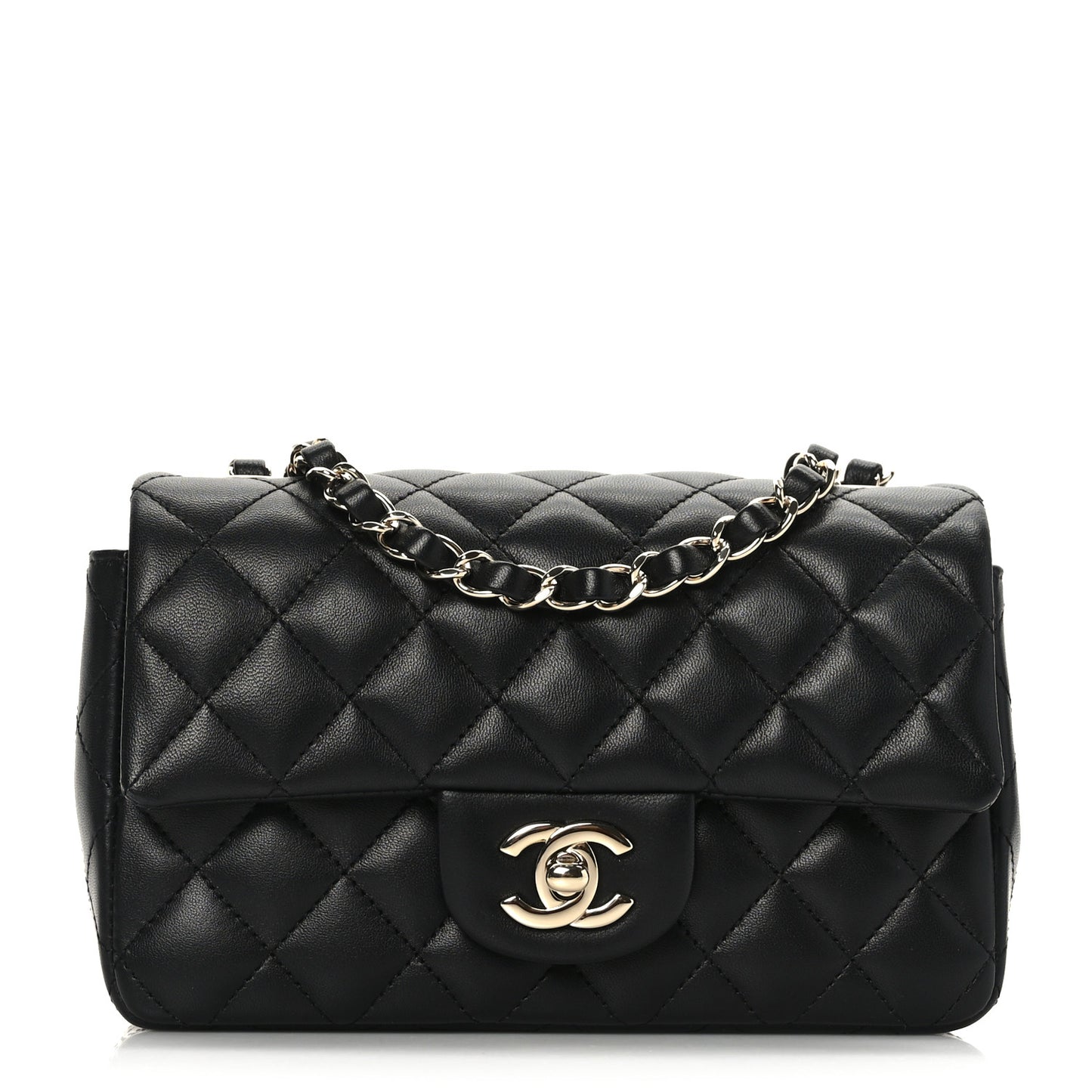Lambskin Quilted Mini Rectangular Flap Black