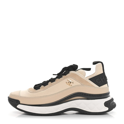 Chanel Velvet Calfskin Mixed Fibers CC Sneakers 39 Beige 1 of 9