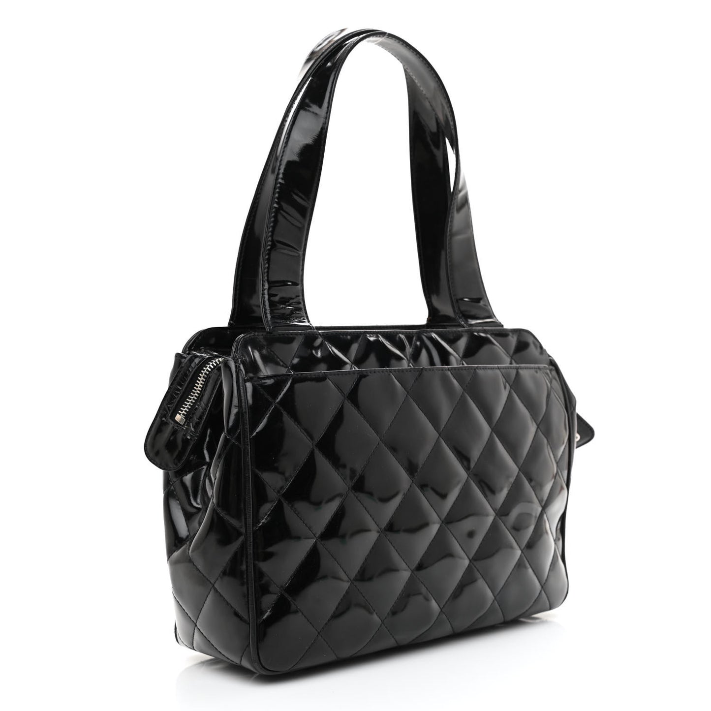 Patent Quilted Shoulder Bag Black