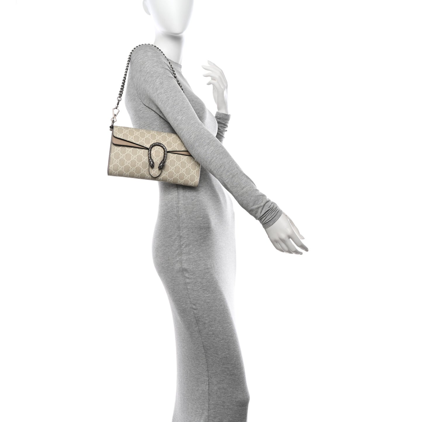 GG Supreme Monogram Textured Dollar Calfskin Dionysus Small Shoulder Bag Beige Mystic White Oatmeal