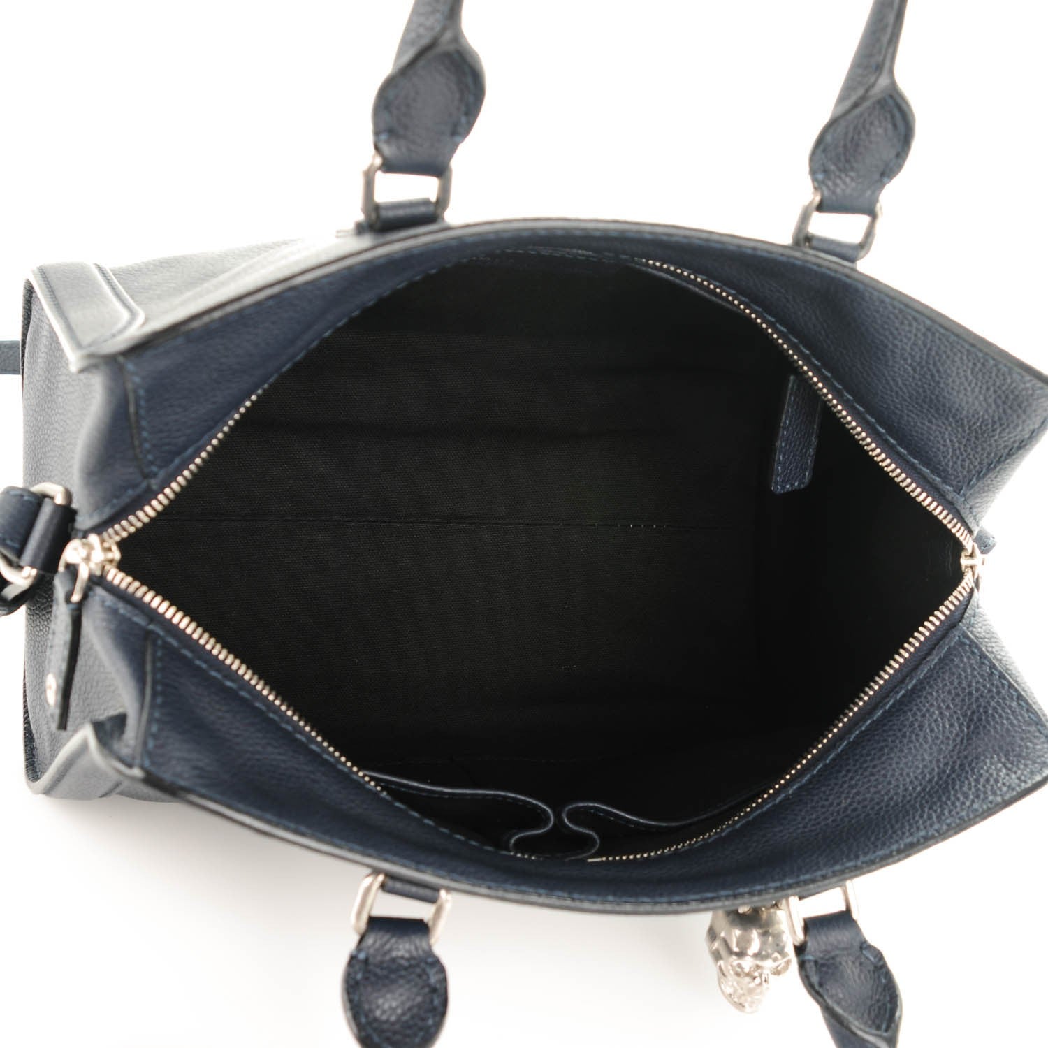 Alexander McQueen Pebbled Calfskin Small Skull Padlock Zip Around Tote Navy 5 of 7