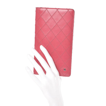 Chanel Lambskin Diamond Stitched Yen Wallet Fuchsia 2 of 17