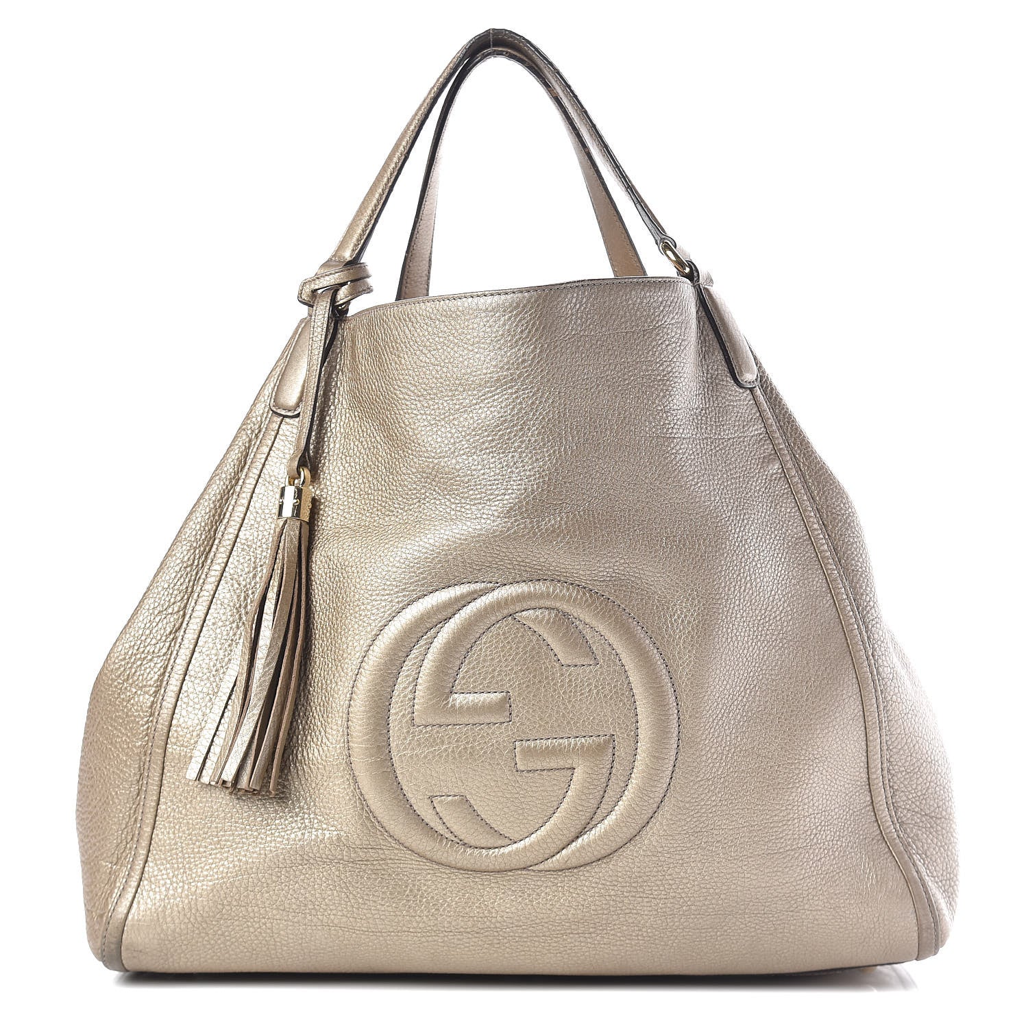 Gucci Metallic Pebbled Calfskin Large Soho Shoulder Bag Golden Beige 1 of 22