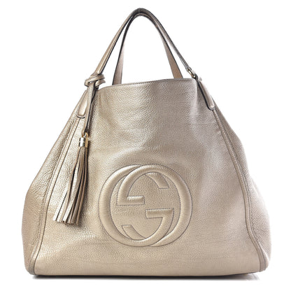 Gucci Metallic Pebbled Calfskin Large Soho Shoulder Bag Golden Beige 1 of 22