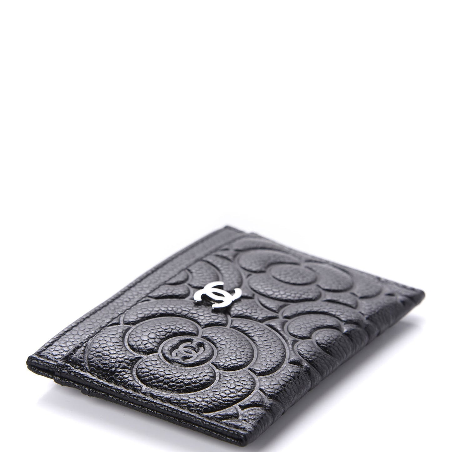 Caviar Camellia Embossed Card Holder Black