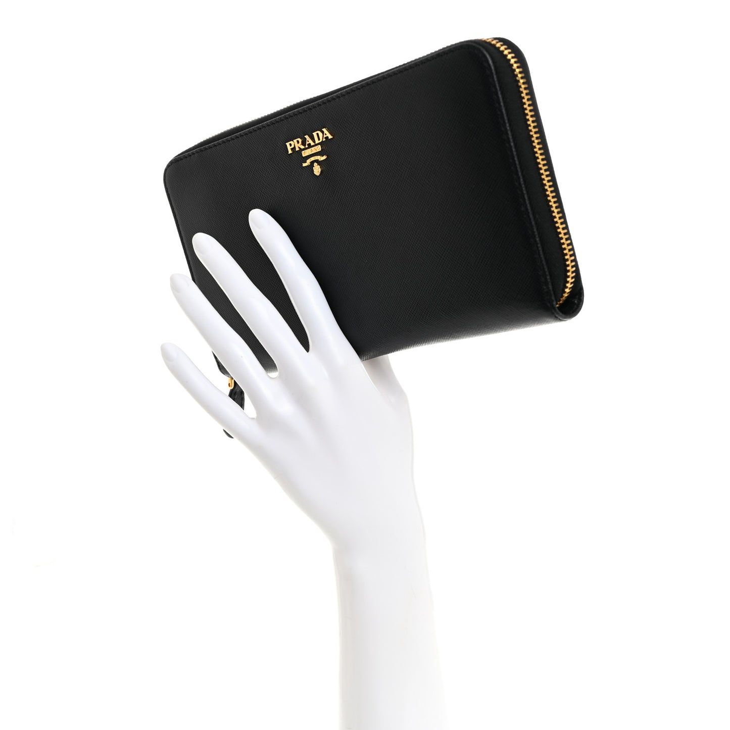 Saffiano Metal Large Zip Around Travel Wallet Black