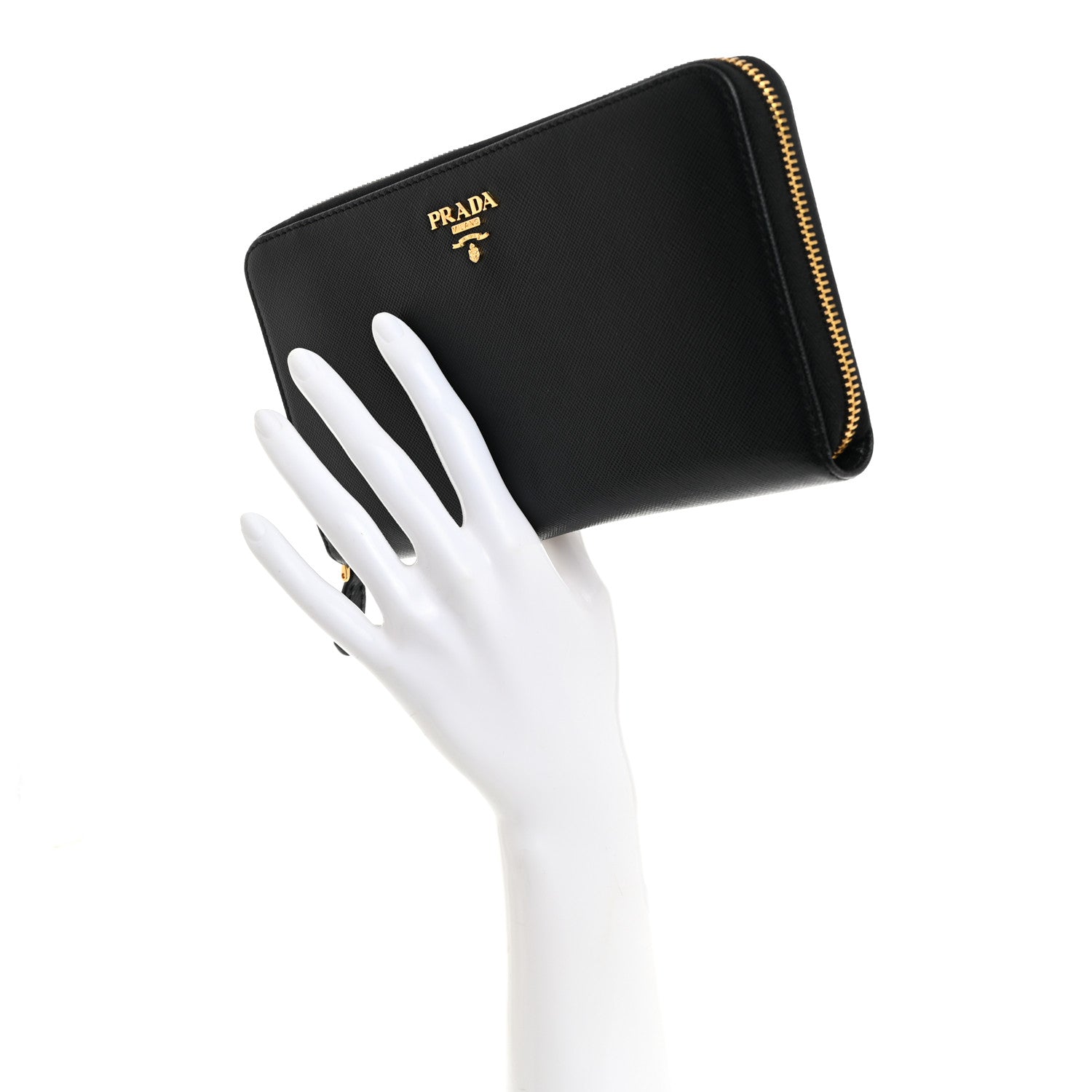 Prada Saffiano Metal Large Zip Around Travel Wallet Black 2 of 6