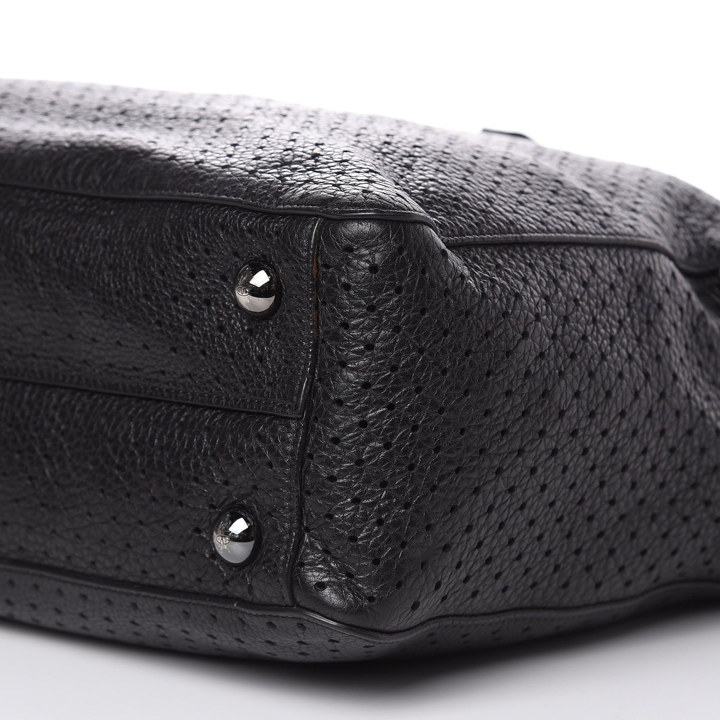 Calfskin Perforated Rockstud Large Travel Briefcase Black