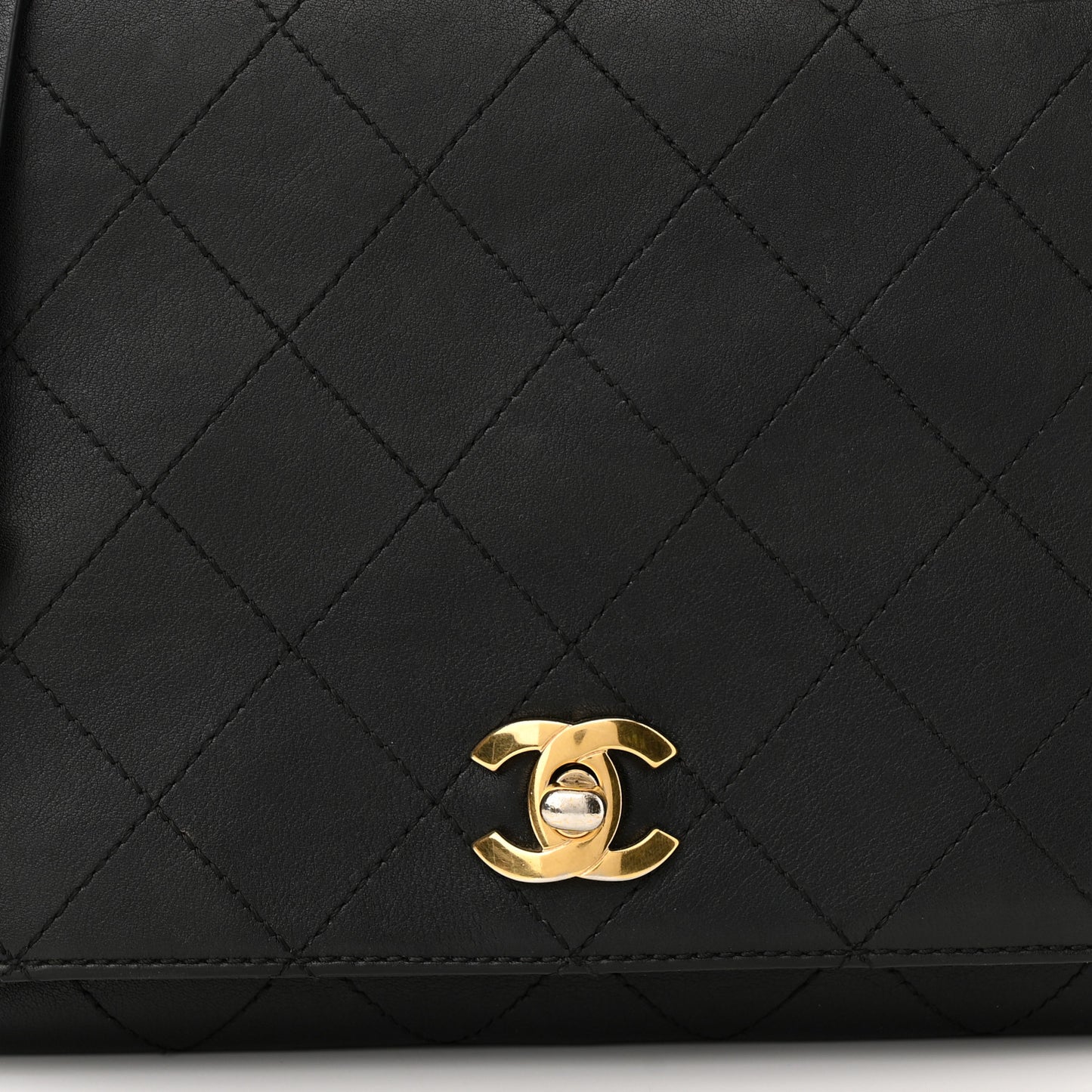 Calfskin Quilted Double Pocket Top Handle Flap Black