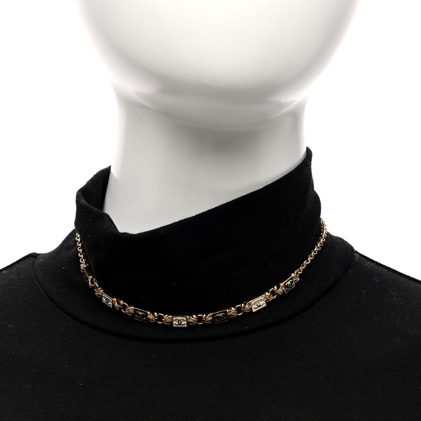 Metal Enamel CC Squares Choker Gold White Black