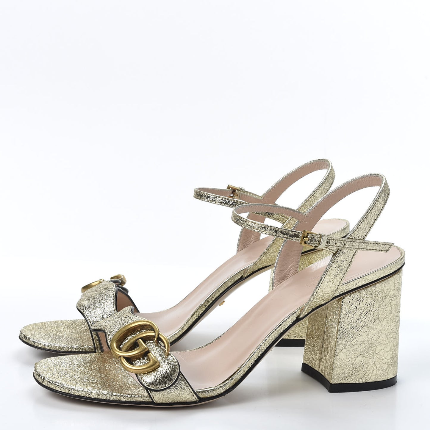 Galassia GG Marmont Ankle Wrap 75mm Sandals 38.5 Platino