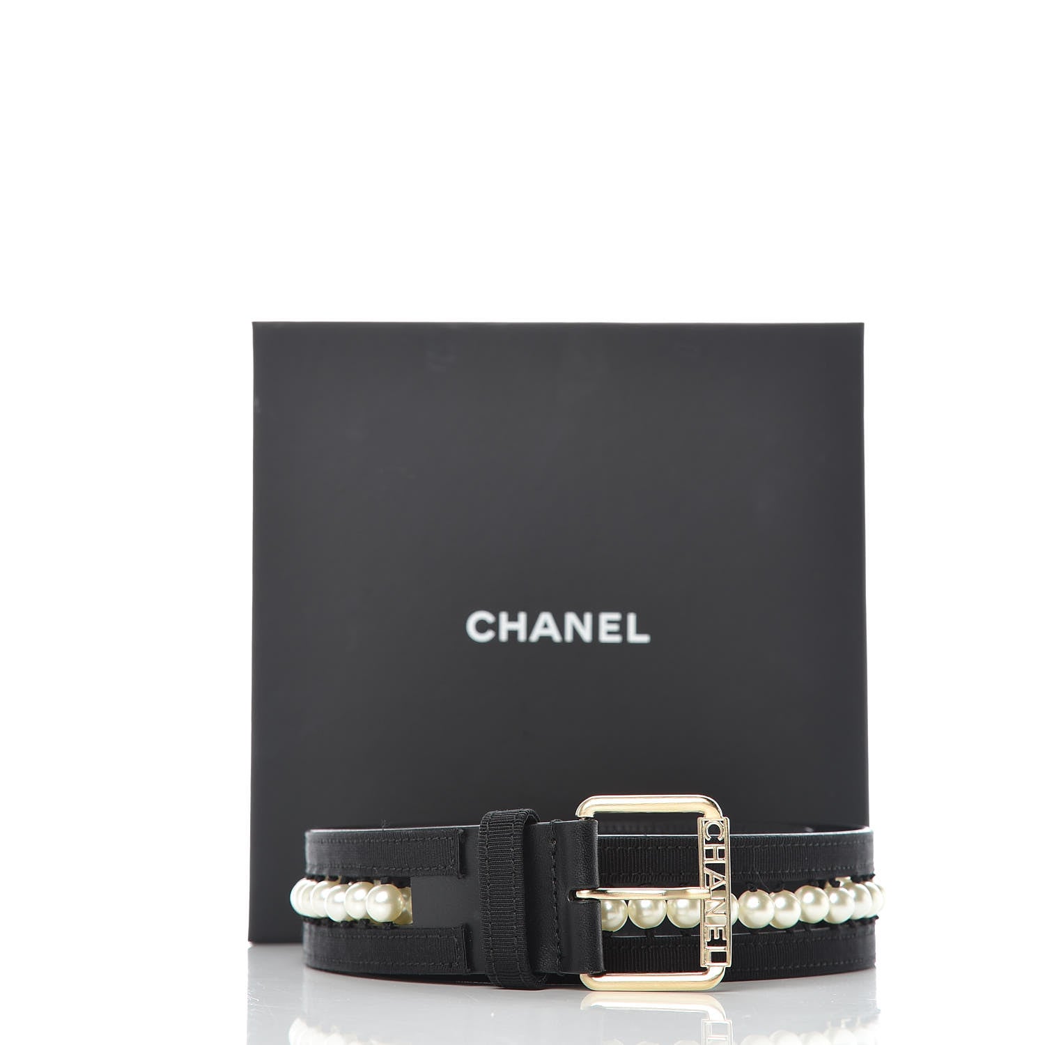 Chanel Grosgrain Calfskin Pearl CC Belt 70 28 Black 6 of 6