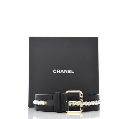 Chanel Grosgrain Calfskin Pearl CC Belt 70 28 Black 6 of 6
