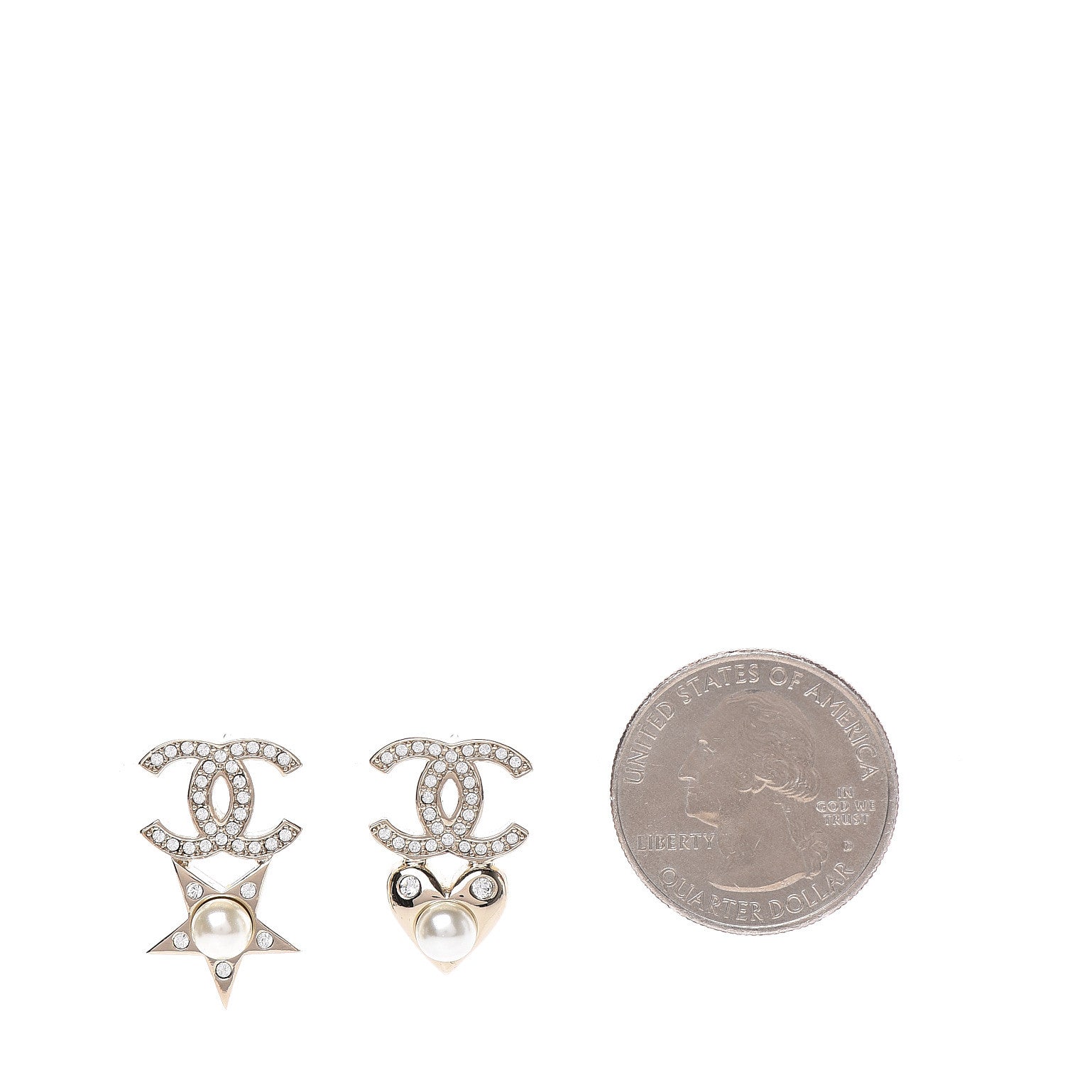 Chanel Crystal Pearl Charming Winter CC Star Heart Earrings Gold 2 of 5