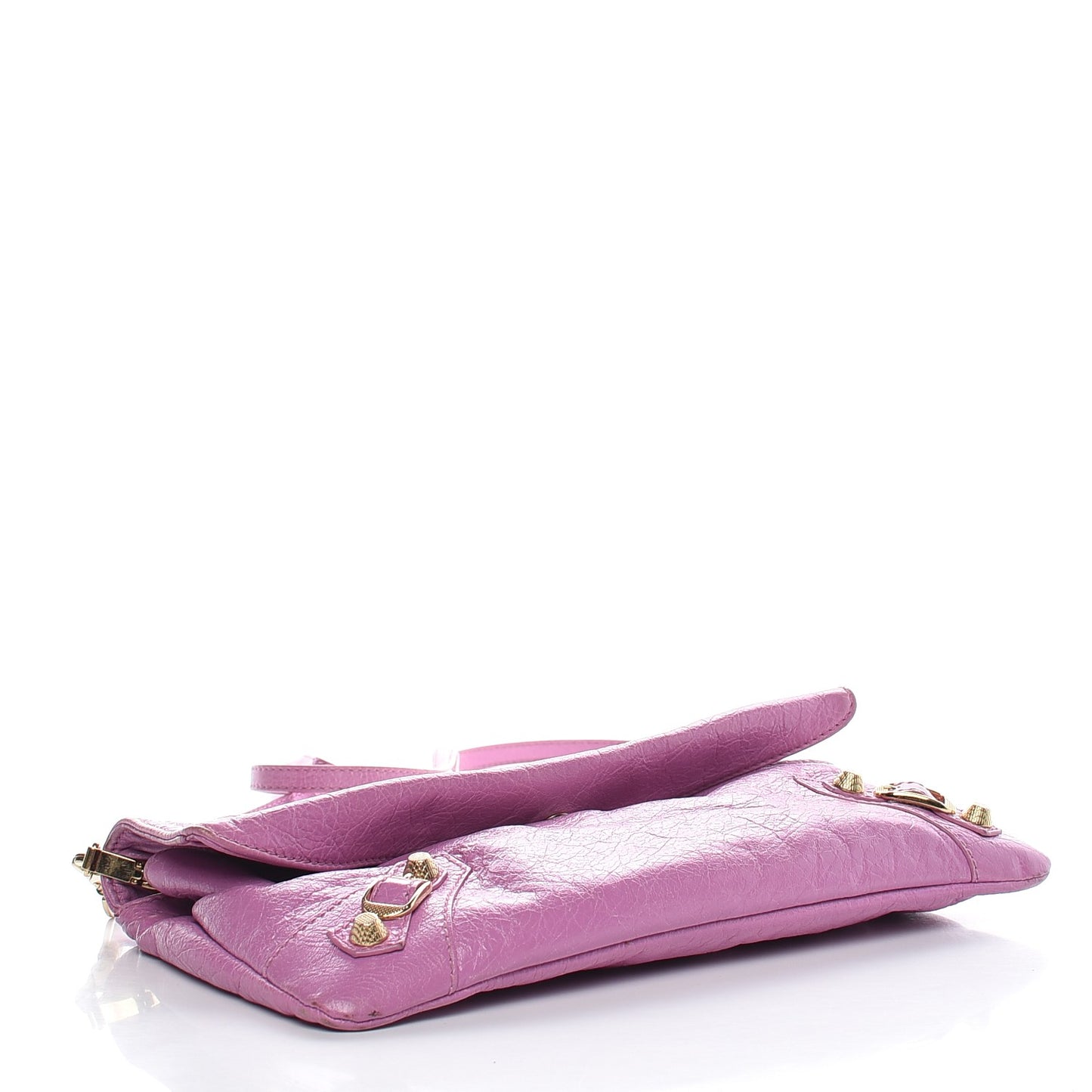 Agneau Giant 12 Gold Hardware Envelope Strap Clutch Rose Berlingot