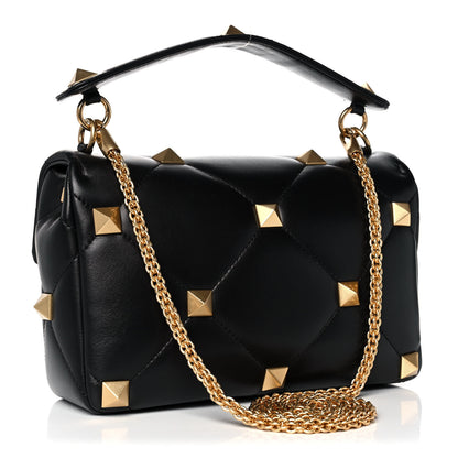 Valentino Garavani Nappa Large Roman Stud Shoulder Bag Black 2 of 10