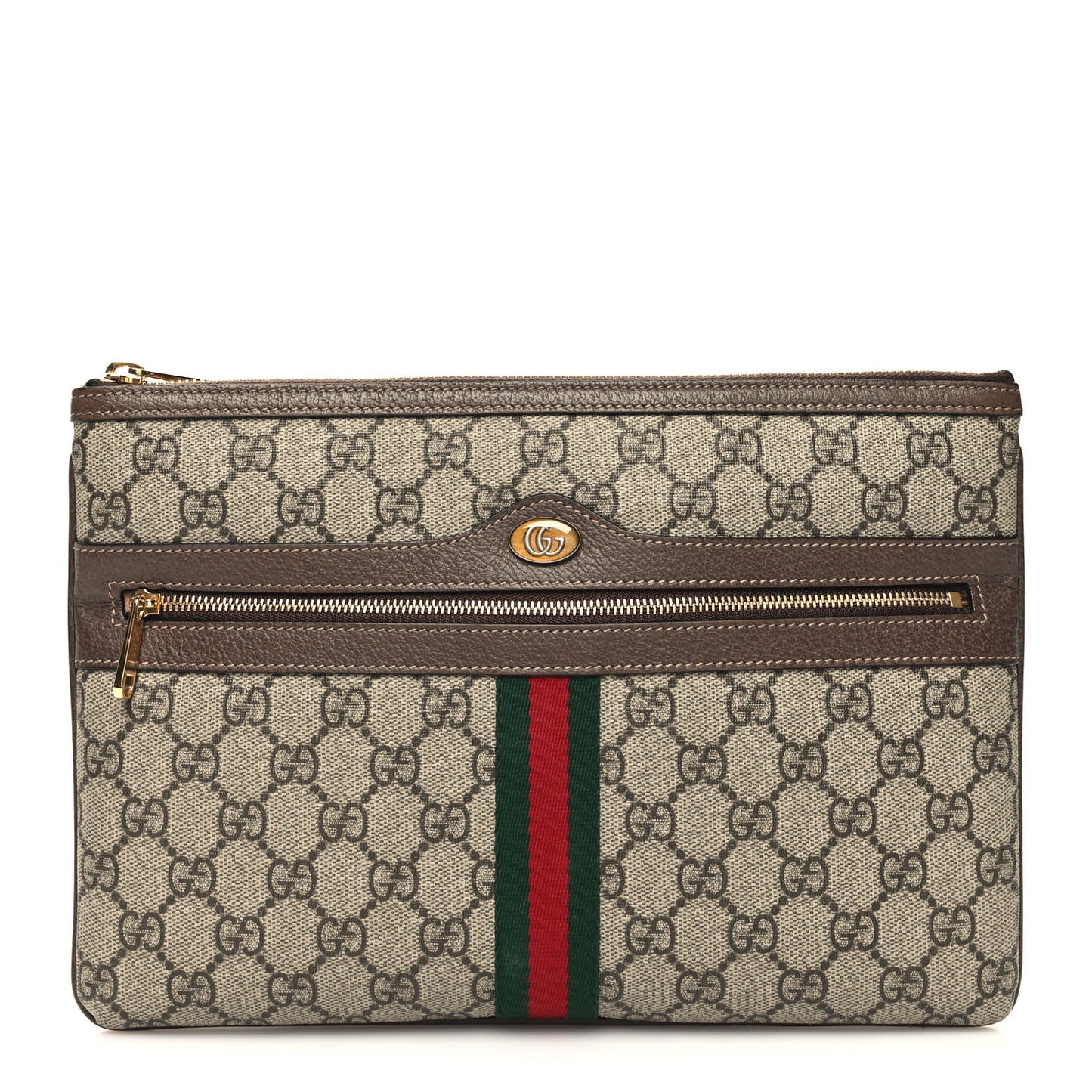 GG Supreme Monogram Large Ophidia Pouch Clutch Brown