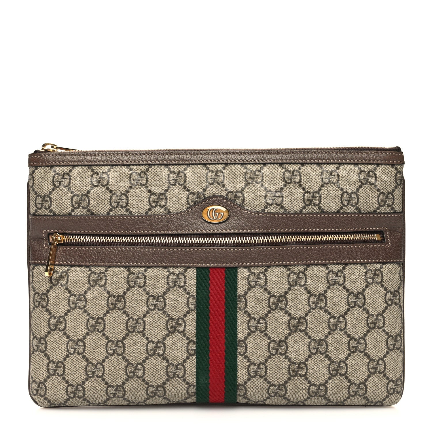 Gucci GG Supreme Monogram Large Ophidia Pouch Clutch Brown 1 of 11