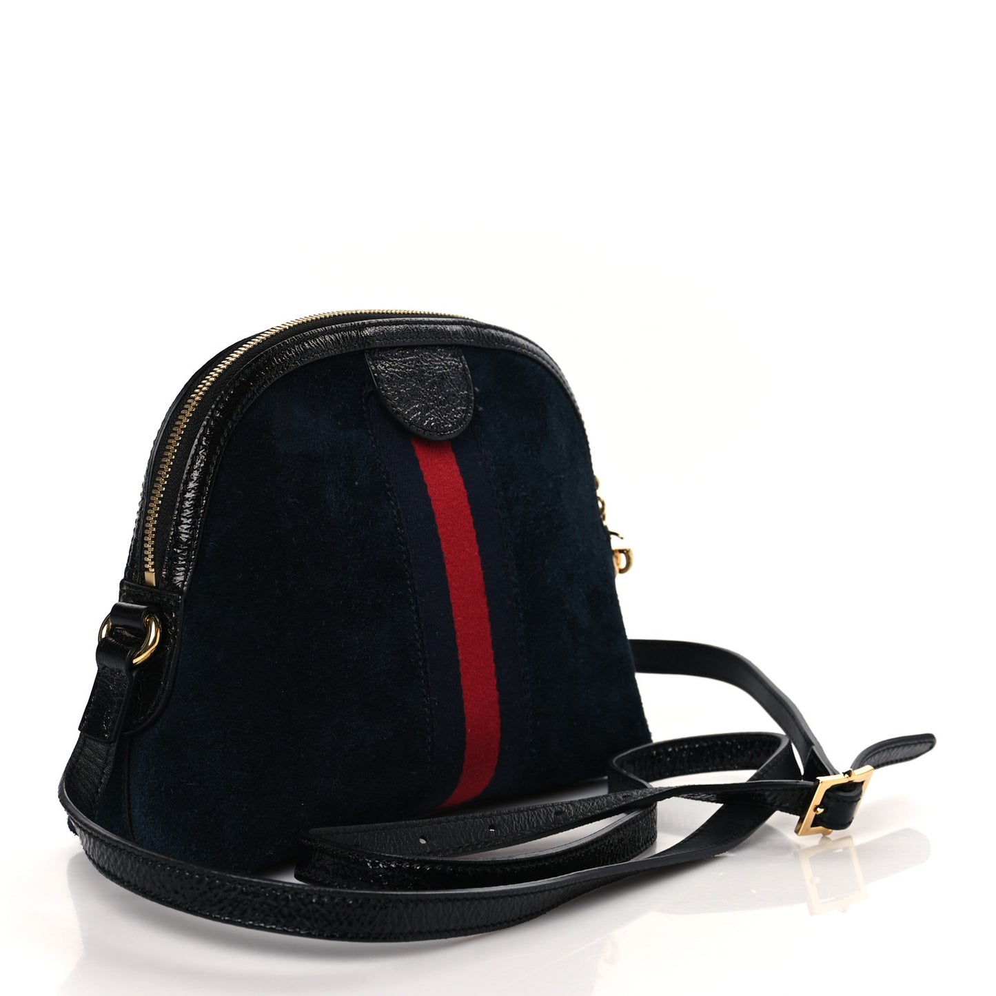 Suede Patent Dragon Embroidered Small Ophidia Dome Shoulder Bag Blue Multicolor