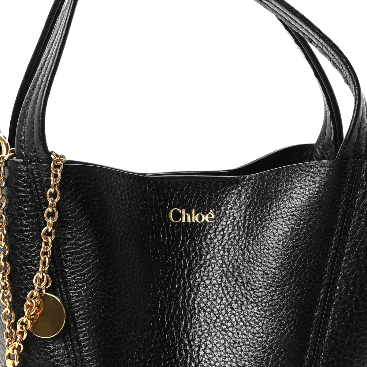 Grained Calfskin Small Spin Tote Black