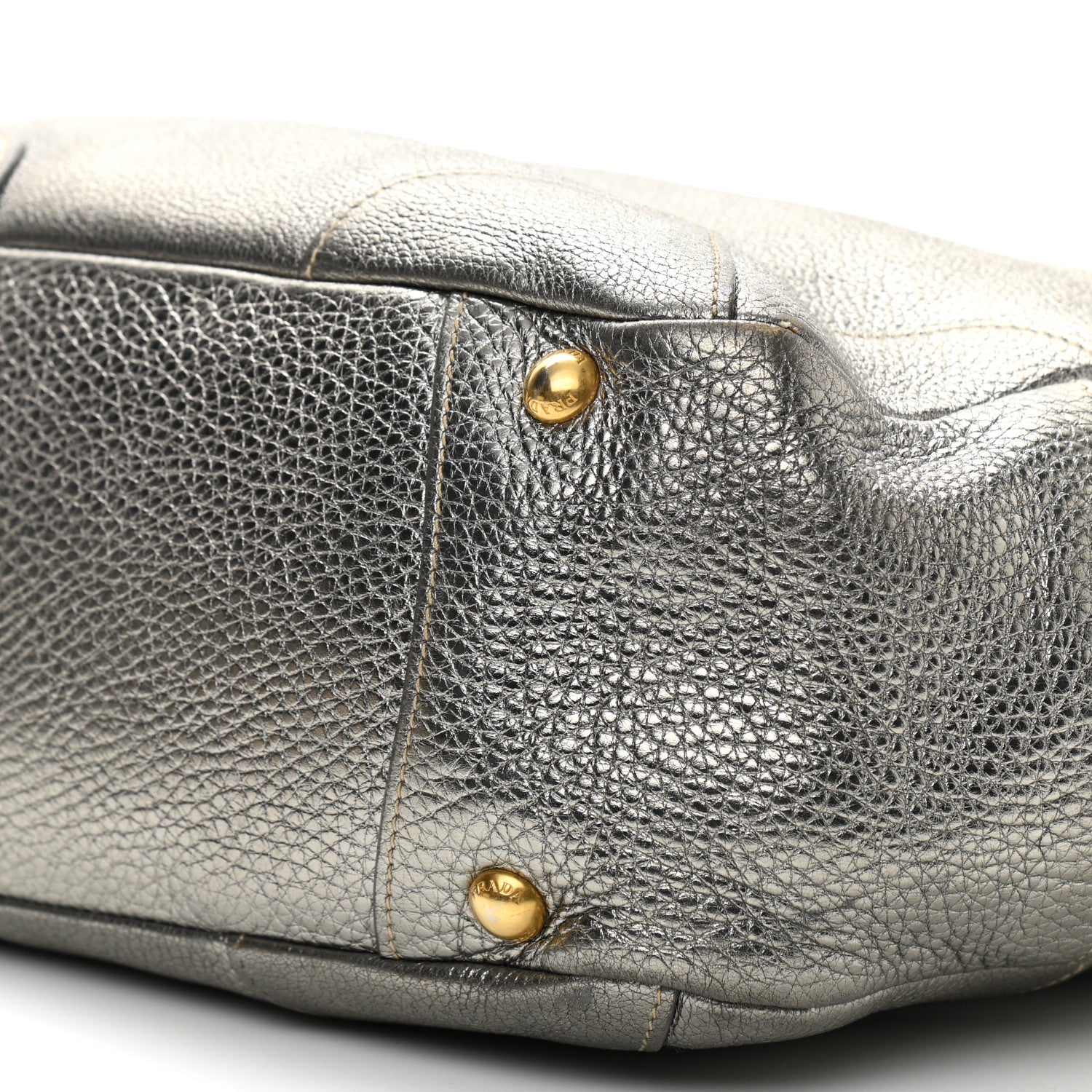 Prada Metallic Vitello Daino Side Pocket Tote Bag Acciaio 10 of 14
